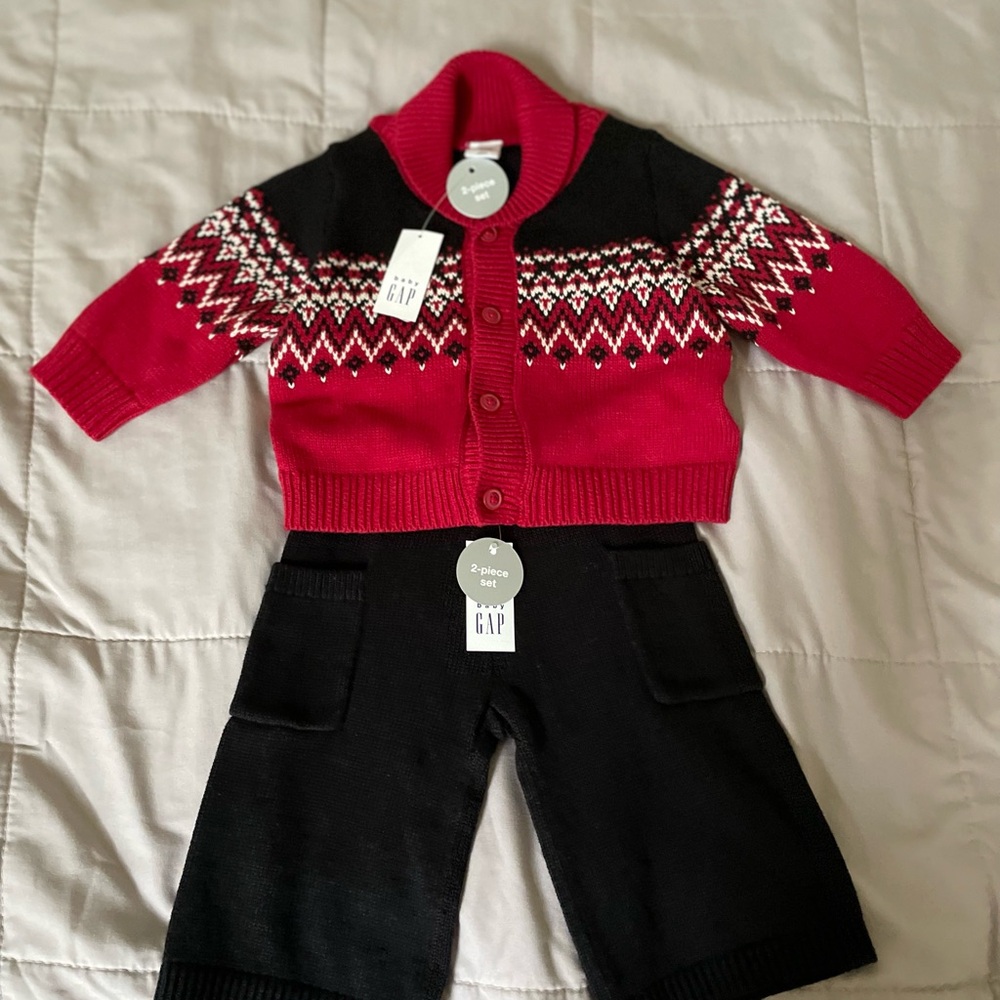 GAP Red and Black Baby Sweater Set